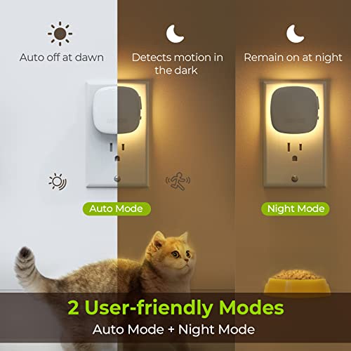 AUVON Warm White Plug-in LED Night Light 4-Pack with Dusk-to-Dawn & Motion Sensor