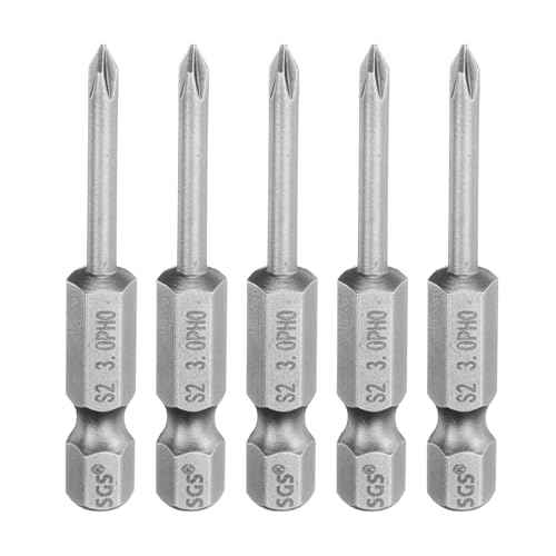 HARFINGTON 5pcs #0 Phillips Screwdriver Bit PH0 1/4" Hex Shank 2" (50mm) Long Magnetic S2 Steel Industrial Grade Screw Driver Bit Cross Head Electric Drill Bits 0.118" (3mm) Rod