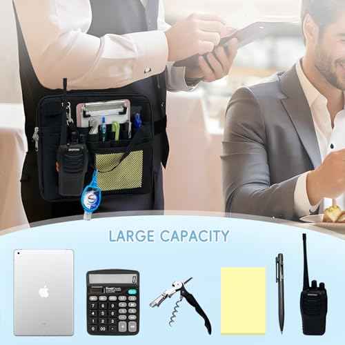 Versatile Server Waist Apron, Adjustable Money Pouch Bag, Waiter Restaurant Serving Apron Bag for Cooking, Bistro, Kitchen (Black)