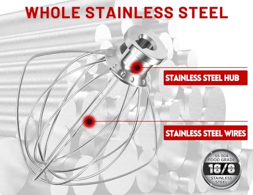 NewlyArt K45WW Stainless Steel 6 Wire Whip for KitchenAid 4.5-5 Qt Tilt-Head Mixers (Stainless Steel)