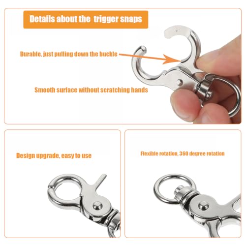 Silver Trigger Snap Hooks 10PCS Heavy Duty Swivel Metal Clasps for Bird Cage Keys