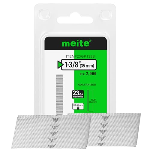 Meite 1-3/8 Inch Galvanized 23 Gauge Pin Nails for Nail Gun, Fine Woodworking & Trim (2,000 Counts)
