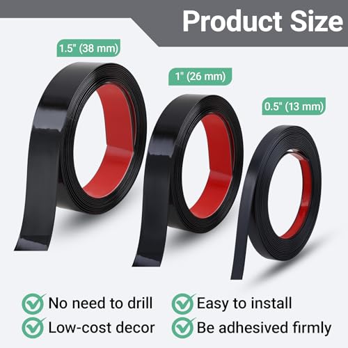 Gaahing 0.5" x 196.8" Matte Black Peel & Stick Wall Molding & Trim