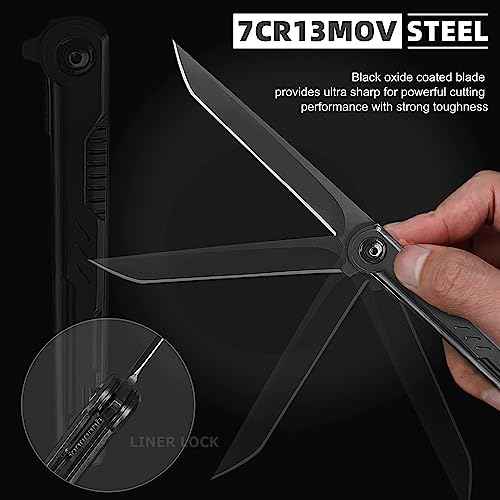 EDC Pocket Knife for Men, Tanto Folding Knives with Clip, Slim Gentleman's Knife with Glass Breaker, Flipper Open and Liner Lock for Outdoor Survival Camping Everyday Carry