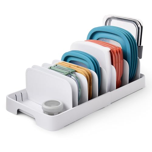 YouCopia StoraLid Expandable Food Container Lid Organizer with Tall Dividers, 40 Lid, Premium Edition