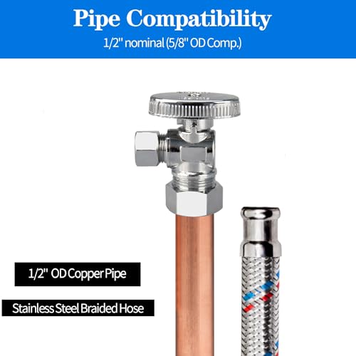 2 Pack Nominal Angle Stop Valve - 1/2" (5/8" OD Comp.) Inlet & 3/8" Outlet, Easy Install