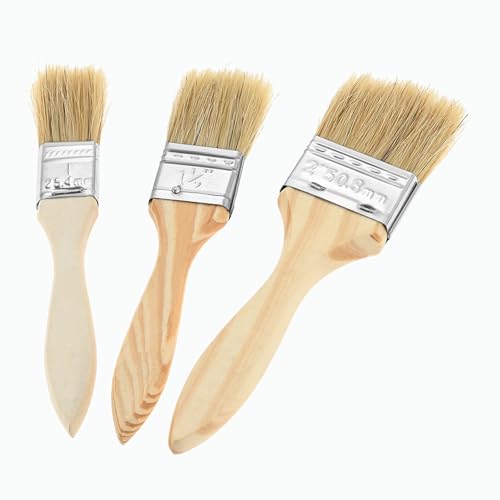 dophee 3PCS Chip Paint Brushes 1Inch 1.5Inch and 2Inch Assortment Natural Bristles Wooden Handle Flat Brushes Set for Painting Walls Fence Staining Household