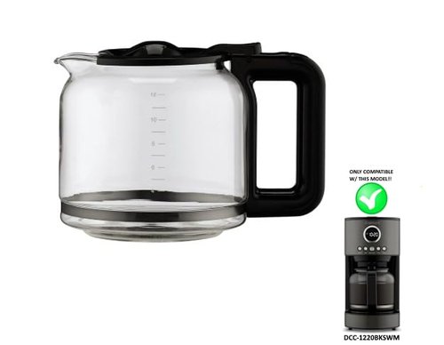 Carafe Replacement for the Cuisinart 12-Cup Glass Coffee Carafe Model DCC-1220BKSWM ONLY - Black Handle/Lid