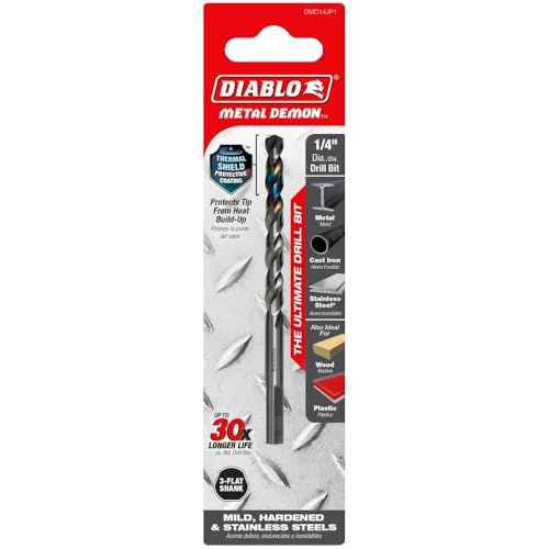 Diablo Metal Demon Drill Bit with Thermal Shield Protective Coating for Mild, Hardened and Stainless Steel - 4" Length, 1/4" Dia., 3-Flats Shank - DMD14JP1