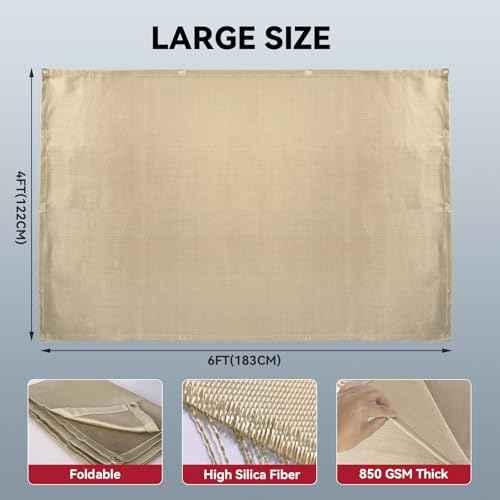 ARCCAPTAIN Welding Blanket 4x6ft, Heavy Duty Fiberglass 1022 ¡ÆF Heat Resistant Fabric Welding Blankets Fireproof 850GSM Thickened, Thermal Resistant Insulation Welding Curtain for Grill, Smoker