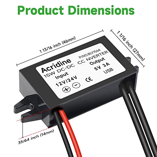 Acridine 2-Pack 12V/24V DC to 5V 3A USB Converter Buck Module - Listing 2