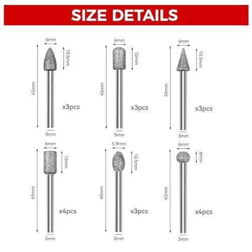 20PCS 120 Grit Diamond Grinding Bits, 1/8 Inch Shank for Dremel Rotary Tool, Engraving Carving Polishing Accessories for Stone Glass Ceramic Steel, Include Tool Bag & Storage Case