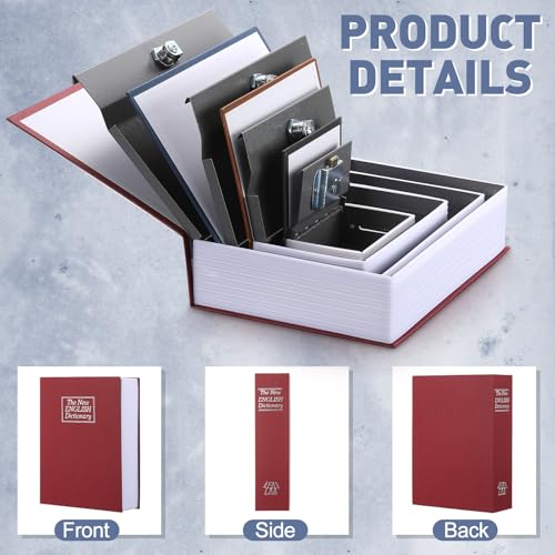 Weysat 4 Packs Diversion Book Safe with Key Lock Secret Metal Safe Box Portable Hidden Lock Box Fake Book Concealment Furniture Multiple Size for Money Jewelry