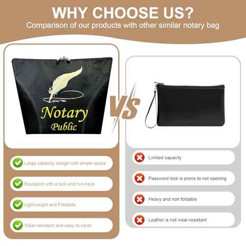 Notary Bag with Lock, 13x10''Waterproof Notary Supply Bag with 2 keys, Portable Security Storage Bag for Notary Journal, Stamp, Embosser, Ink Pad and Valuables(Pink)