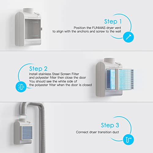 FUNMAS 3-in-1 Indoor Dryer Vent (White) Stainless Steel Filter, Water Drawer & 4 Polyester Filters