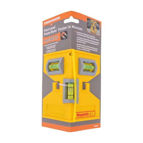 Swanson Yellow 8" Magnetic Post Level with Elastic Strap (PL001M) – Two-Axis Plumb