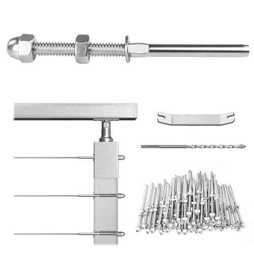 Muzata 100 Pack 1/8" Cable Railing Hardware Kit Hand Swage Threaded Stud Tensioner for 2x2 Metal Post T316 Stainless Steel Deck Cable Railing System CR23