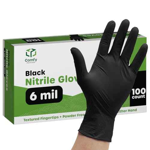 Comfy Package Black Nitrile HEAVY DUTY 6 Mil. Chemical Resistance, Latex & Powder Free, Textured Fingertips Disposable Gloves