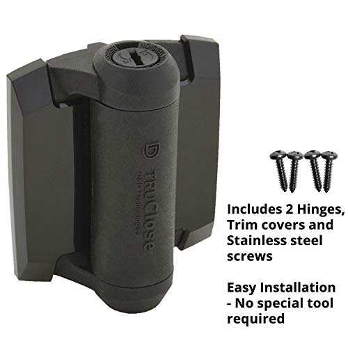 D&D TruClose Regular Metal Gate Hinge Square, Black, Adjustable Gap 3/8–7/8, 2 pcs
