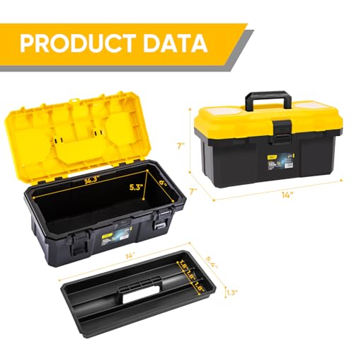 16 Inch Tool Box with Lock - 2-Layer Heavy-Duty Organizer with Removable Tray (Deli)