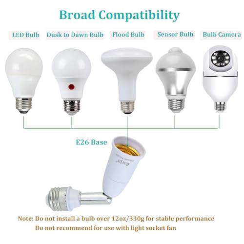 Borju 2-Pack Light Socket Extender 4.5 Inch, Adjustable E26 Socket with 360° Rotation