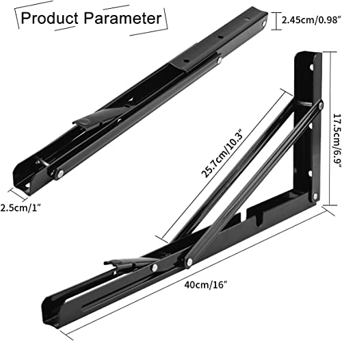 YUMORE 16 Inch Black Folding Heavy Duty Shelf Bracket 2 Pack