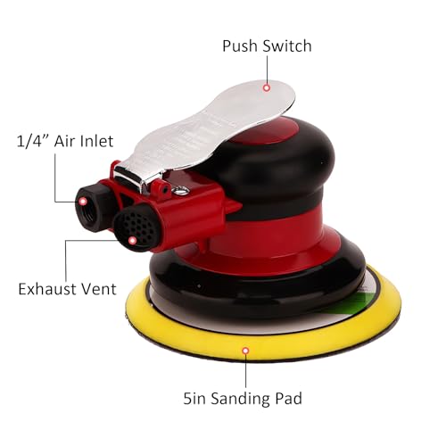 Gedu 5 Inch Red Dual Action Random Orbital Palm Sander, Low Vibration, Heavy Duty