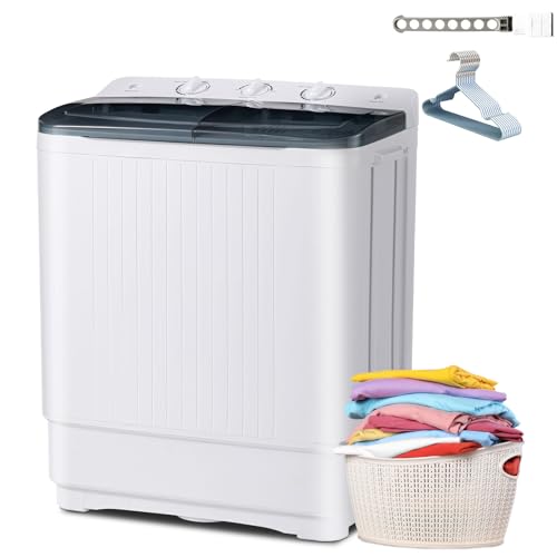 Erivess 32lbs Black Compact Twin Tub Washing Machine with Dryer & Hangers