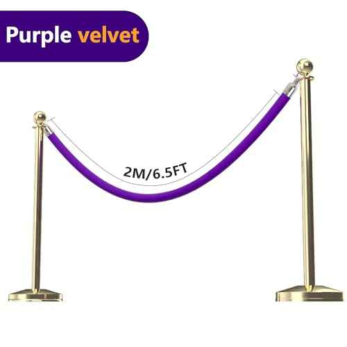 6.5 Feet Purple Velvet Hanging Ropes with Silver Polished Hooks Crowd Control Stanchion Ropes fit for Movie Theaters,Church,Restaurants,Hotels,Grand Openings, Concert venues, Trade Shows (2PCS)