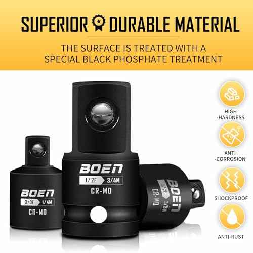 BOEN 5 Piece Impact Socket Adapter Set and Reducer Set, Standard SAE, 1/4", 3/8", 1/2" Drive Socket Adapter Set, CR-MO Steel Impact Adapter Conversion Set for Impact Driver Wrench