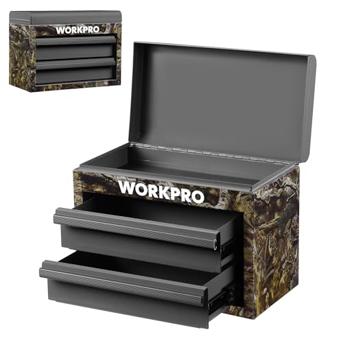 WORKPRO Camouflage Mini Tool Box with 2 Drawers & Top Storage - Green Camo