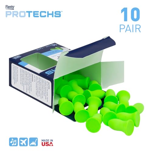 Flents Protechs Foam Ear Plugs 10 Pairs, NRR 33, Soft, Latex-Free, Green