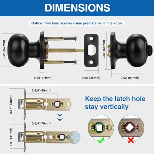 Matte Black 10 Pack Privacy Door Knobs with Lock - Reversible Interior/Exterior Lockset