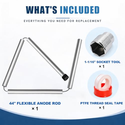 Podoy 44 Inch Flexible Magnesium Anode Rod for Water Heaters - 1 Pack, 3/4" NPT Replacement