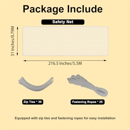 Banister Guard-18ft X 2.66ft Thick Balcony Safety Net for Kid Pet Balcony Guard Balcony Netting for Pet Rail Net for Balcony Apartment Cat Netting Safety Netting for Railings Stair Guards (White)