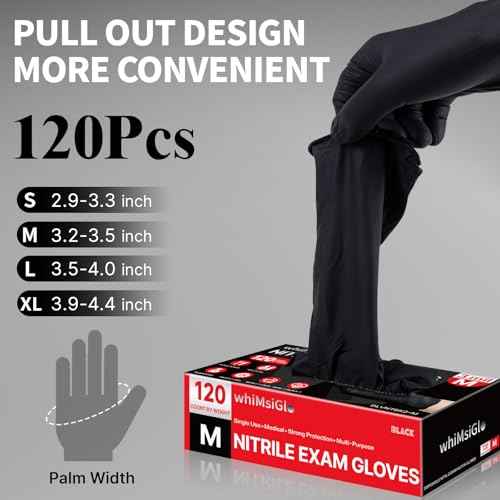 Black Nitrile Gloves Disposable, 120 PCS 3Mil, Medical Exam Latex-Free Gloves, Food Safe Cooking, Cleaning
