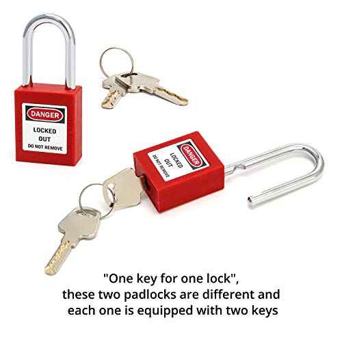 QWORK Red Lockout Tagout Safety Padlock, 2 Padlocks with 4 Keys