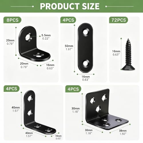 mxuteuk 96PCS Black Stainless Steel L Brackets for Shelves & Furniture, 20/30/40/50mm