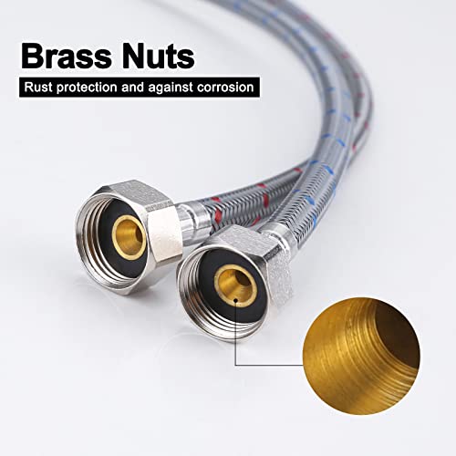 12 Inch Faucet Supply Lines - Braided Nylon Water Connector 3/8" Female x 1/2" Brass, 2-Pack