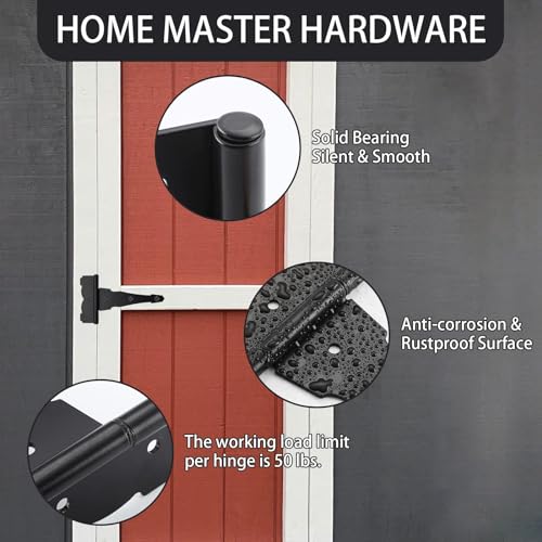 Heavy Duty 8-Inch Black Gate Hinges 6 Pack - Durable T-Style Fence & Door Hardware