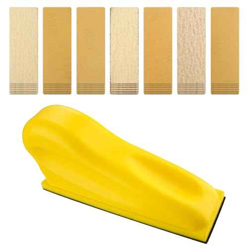 70 Sheets Handle Micro Detail Sander Paper Kit and 3.5¡± x 1¡± Hand Sanding Block, Includes 80 to 600 Grit Sandpaper for Wood Crafts and Metal Finishing, 220 Grit, 320 Grit, 400 Grit, 600 Grit