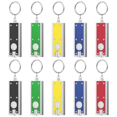 Uniclife 10 Pack LED Keychain Flashlight Mini Square LED Keychain Light 12 Lumen Portable Bright Battery Powered Key Ring Torch for Outdoor Camping Hiking and Emergency Lighting, 5 Colors of Shells