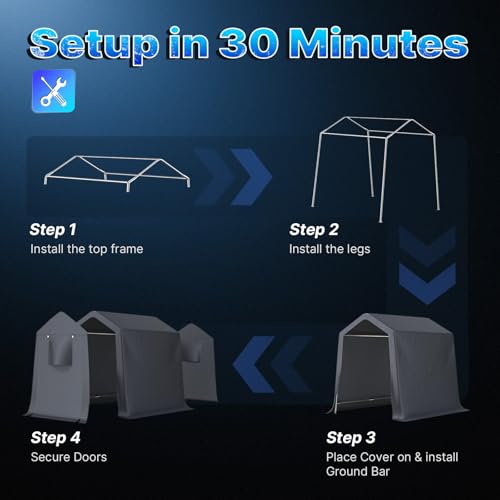 6x8 ft Outdoor Storage Shelter Carport Tent - Portable Garage with Roll-Up Doors, Vents, UV Waterproof Gray