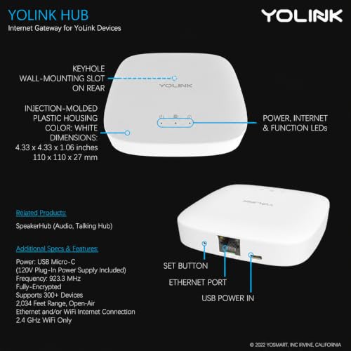 YoLink Smart Home Hub YS1603 - White Regular Hub without Battery Backup