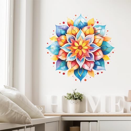 Large Mandala Wall Decal Blue Lotus Flower Wall Sticker Removable Indian Namaste Vinyl Wall Art Mural for Yoga Meditation Living Room Bedroom TV Sofa Background Decors (B404)