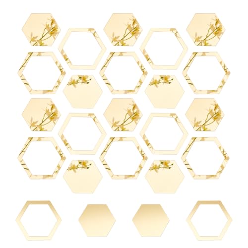 OLYCRAFT 24Pcs Hexagon Mirror Wall Stickers Removable Self-Adhesive Mirror Tile Acrylic Wall Decals Acrylic Mirrors Tiles Gold Decal for DIY Craft Home Decorations - 4x3.4 Inch