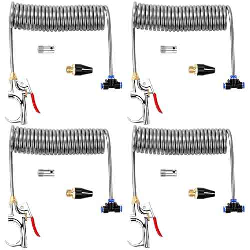 4 Set Heavy Duty Truck Air Seat Blow Gun Air Duster Blow Gun with 2 Interchangeable Nozzle Tips 1/4 Inch NPT X 11.5 Feet Nylon Hose Dust Cleaner for Truck Cab(Conventional)