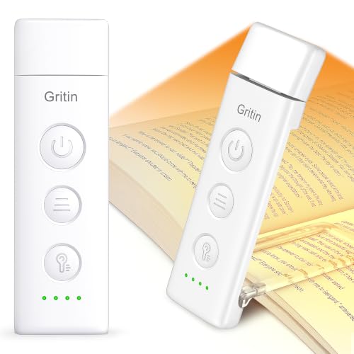 Gritin Rechargeable Clip-On LED Book Light - White, Eye-Caring Reading Lamp