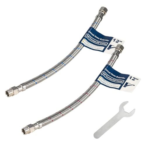 2 Pack 12 Inch Faucet Supply Line Extension 3/8 Male to Female Connectors - Kitchen & Bathroom