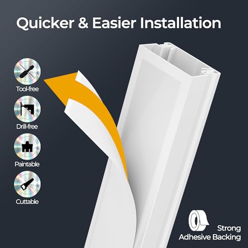Wuitaouy 56.7in Cable Management Raceway Wall Cord Cover, Paintable, Self-Adhesive for 2-4 Wires, White